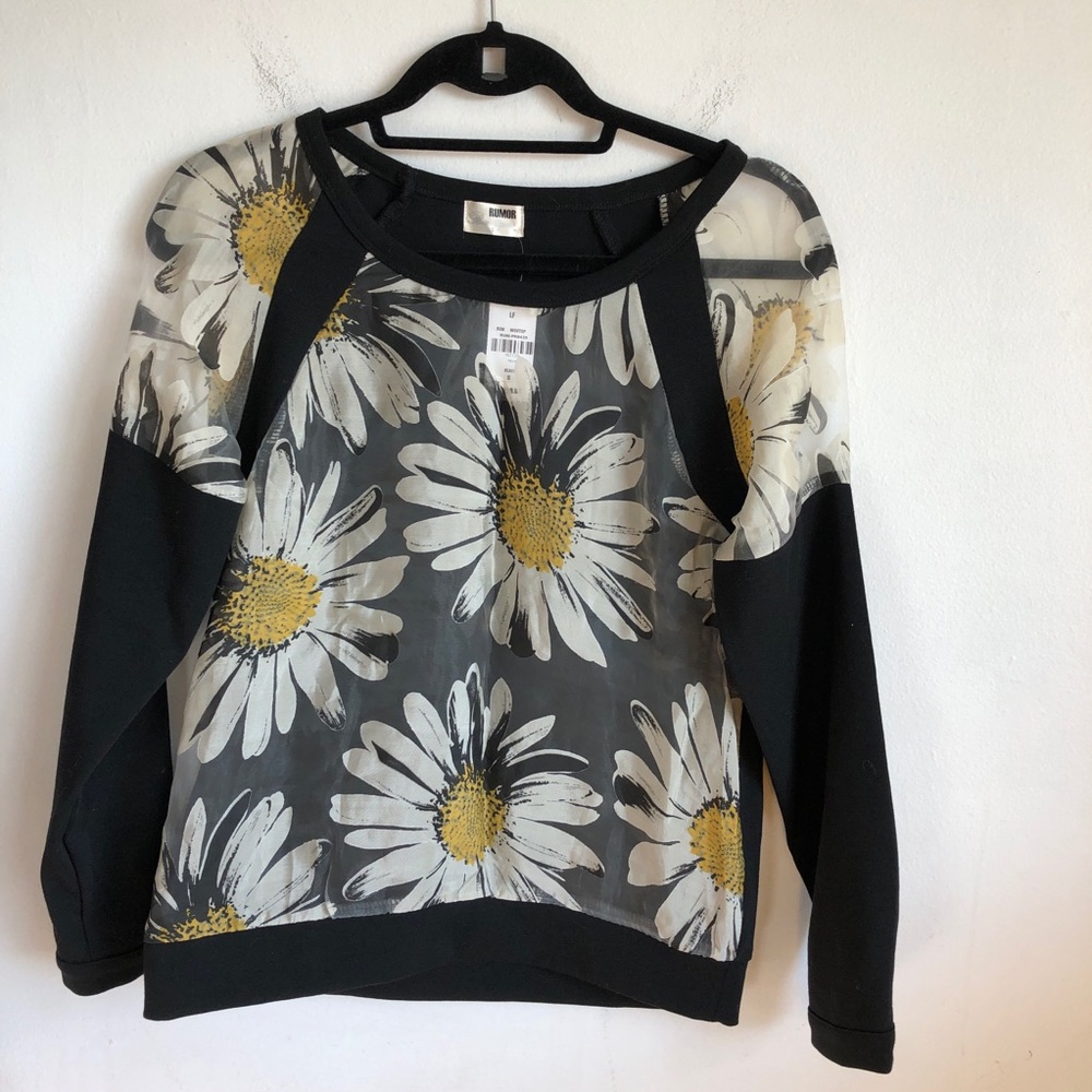 LF Rumor Boutique Woven Sheer Sunflower Shirt S